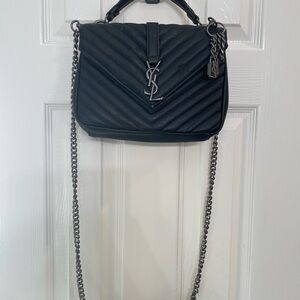 Yves Saint Laurent Black Chevron Crossbody Bag-Faux